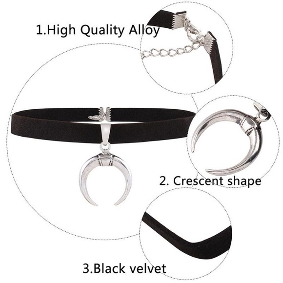 Black Suede Choker with Silver Mystic Moon - Picture 6 of 7
